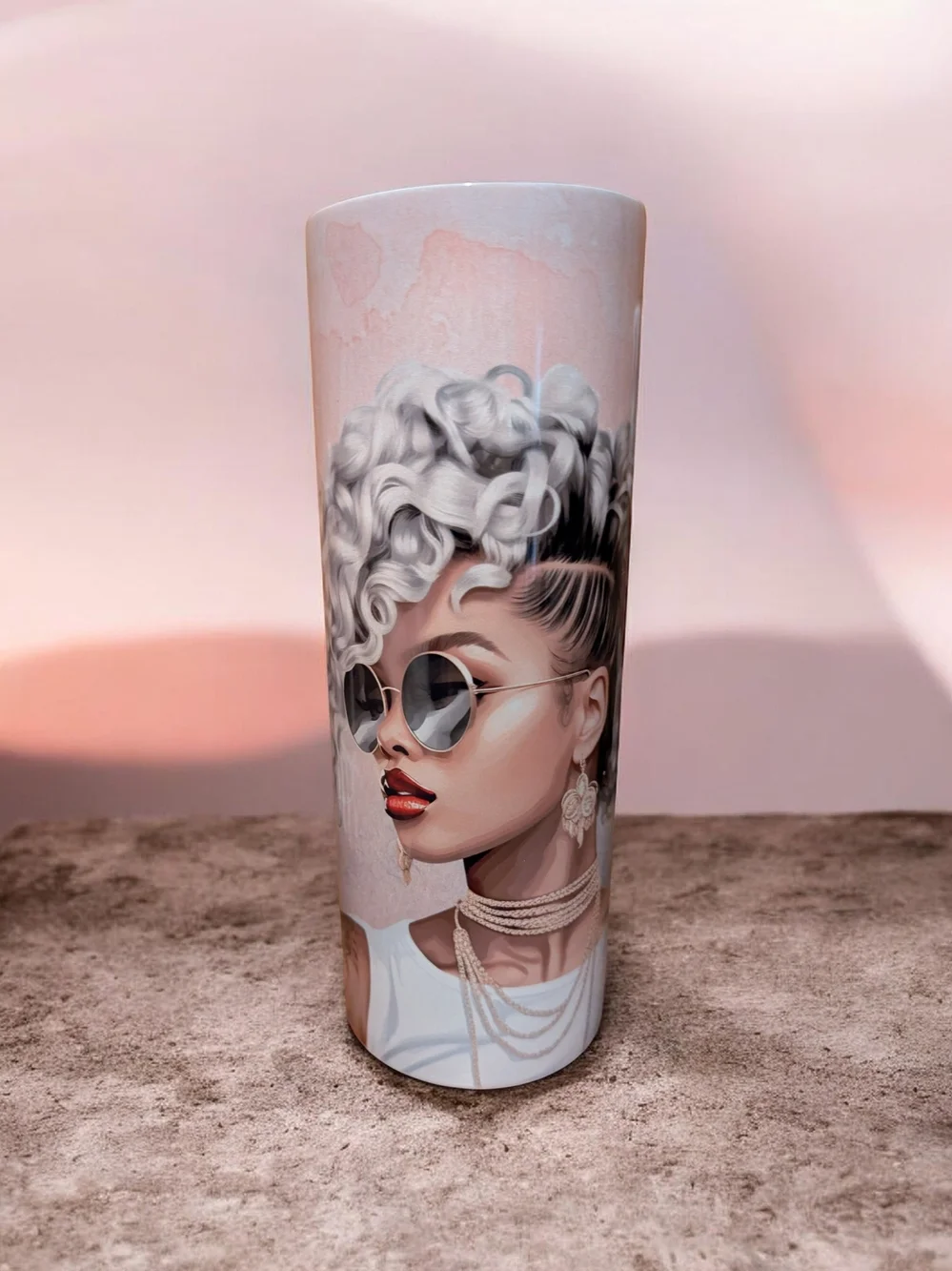 SHE IS Tall Decorative Tumbler - Beige and Gold Lettering